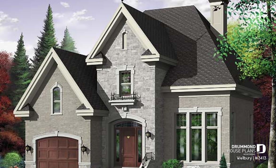 front - BASE MODEL - 2 story house plan with garage, 3 bedrooms - Wellbury