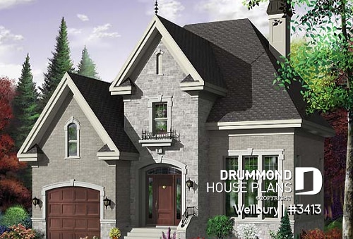 front - BASE MODEL - 2 story house plan with garage, 3 bedrooms - Wellbury