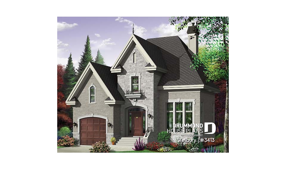 front - BASE MODEL - 2 story house plan with garage, 3 bedrooms - Wellbury