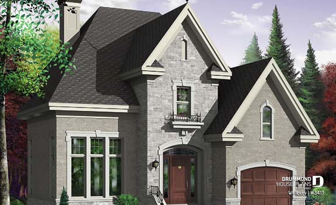 front - BASE MODEL - 2 story house plan with garage, 3 bedrooms - Wellbury