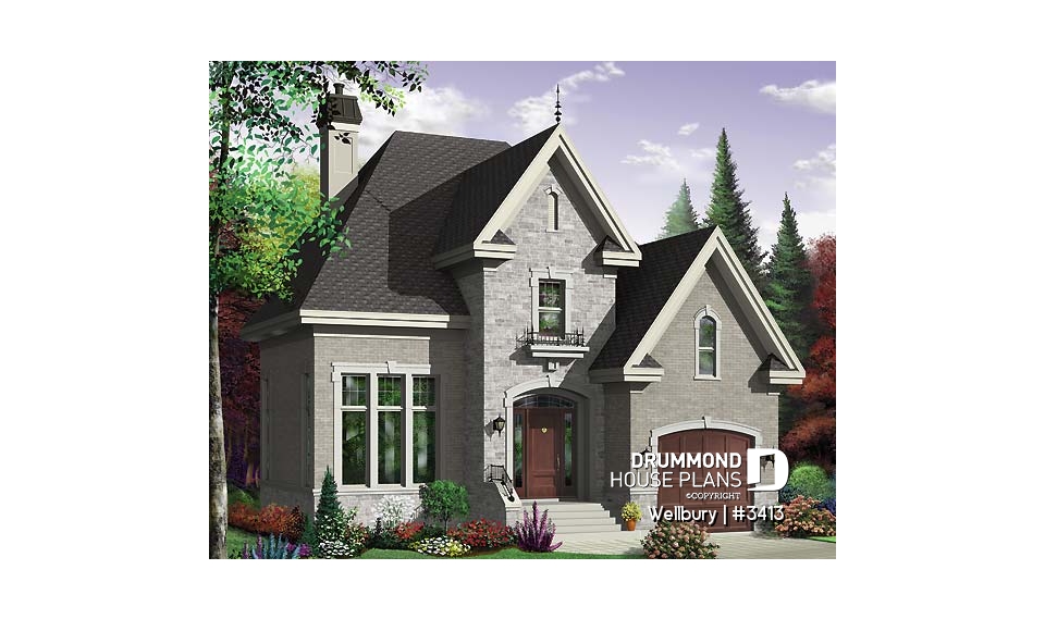 front - BASE MODEL - 2 story house plan with garage, 3 bedrooms - Wellbury