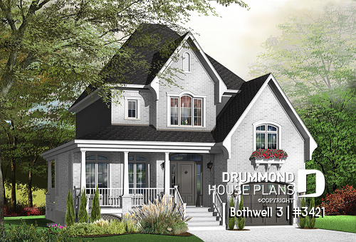 Color version 2 - Front - Traditional home plan with 3 bedrooms, garage, sheltered side terrace - Bothwell 3