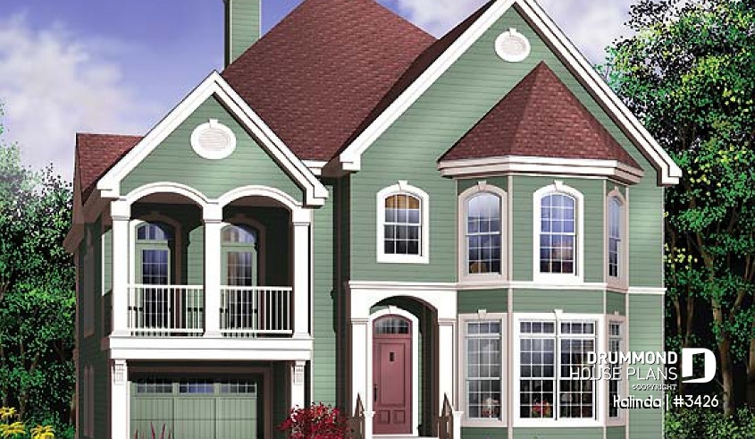 front - BASE MODEL - Victorian house plan with home office & covered balcony off family room  - Kalinda