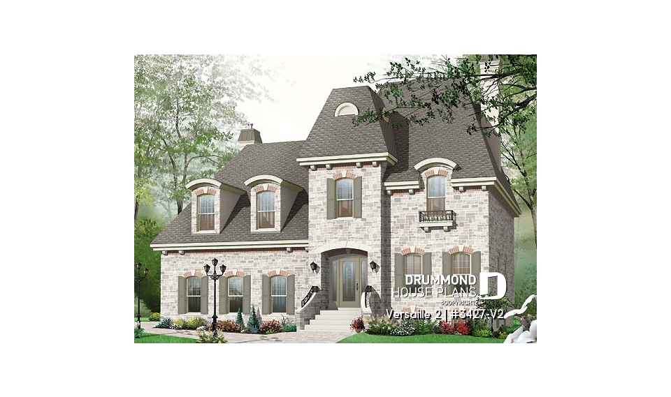 front - BASE MODEL - House plan with large master suite, double garage, 2 fireplaces and cathedral ceiling, mezzanine - Versaille 2