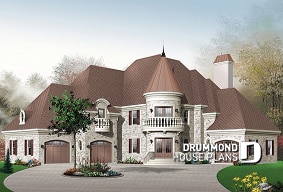 front - BASE MODEL - Somptuous 3-car garage, 3 to 4 bedrooms house plan, 2.5 baths, home office, fireplace - Dovercourt