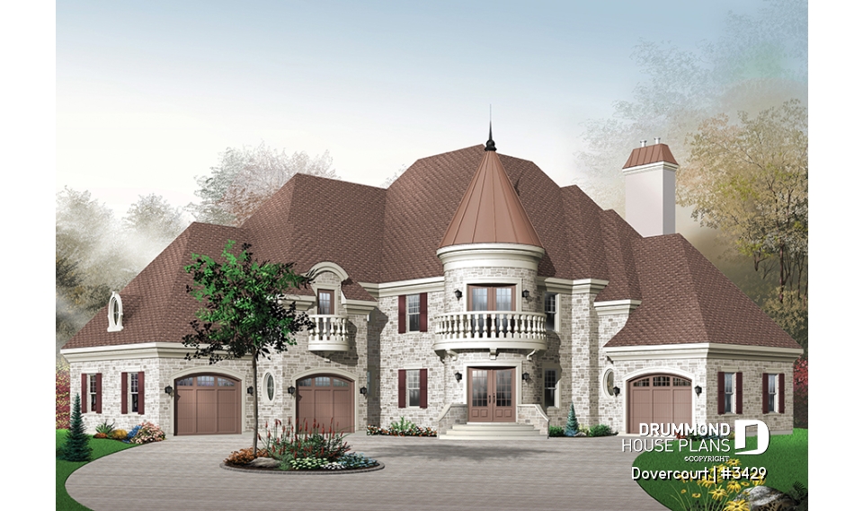 front - BASE MODEL - Somptuous 3-car garage, 3 to 4 bedrooms house plan, 2.5 baths, home office, fireplace - Dovercourt