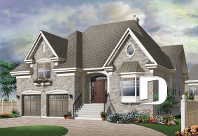 front - BASE MODEL - European Manor-Style House Plan With Double Garage And Unique Split-Level Primary Suite - Fontaine