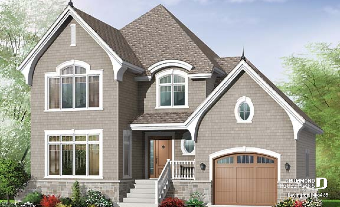front - BASE MODEL - 3 bedroom country home design with garage, laundry room on second floor, sunken living room - Levington
