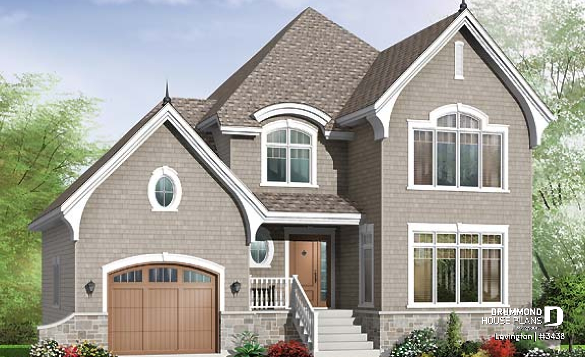 front - BASE MODEL - 3 bedroom country home design with garage, laundry room on second floor, sunken living room - Levington