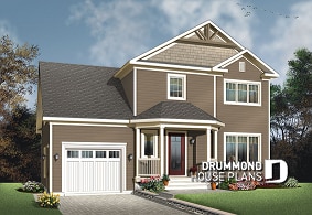 front - BASE MODEL - Transitional small house plan with functional  open floor plan, 3 large bedrooms and a garage - Meslay 2