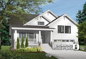front - BASE MODEL - Craftsman style home plan, 3 to 4 beds, master suite on main floor, open floor plan, two car garage - Briardale