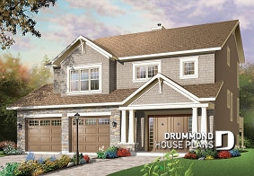front - BASE MODEL - House plan with 3 bedroom, double walk-in in large master suite, fireplace & two car garage - Kinsey
