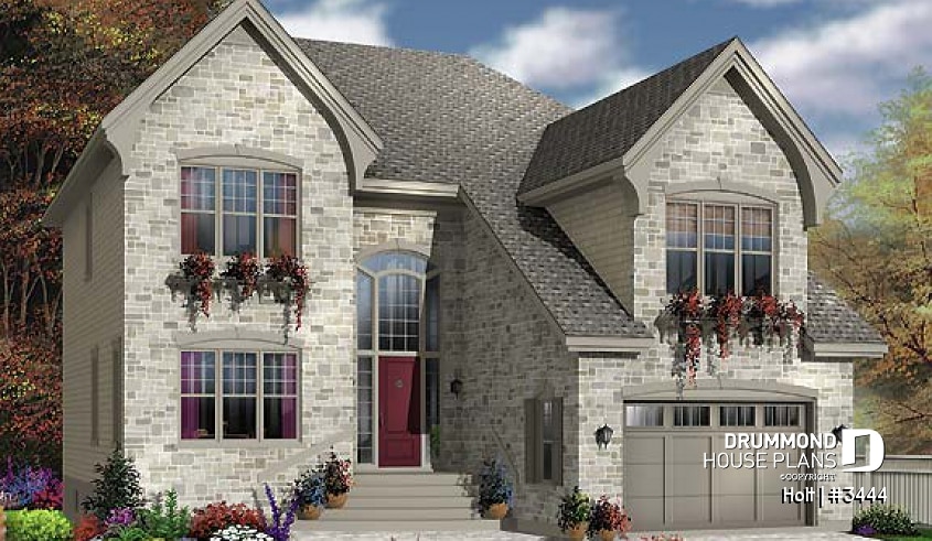front - BASE MODEL - 4 bedrooms, 3 bathrooms house plan with garage, firpleace, large master suite, formal dining room - Holt