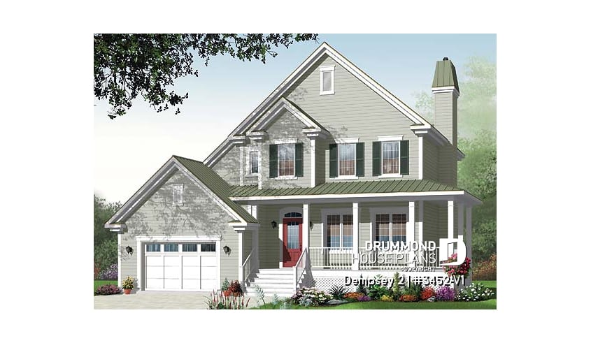 front - BASE MODEL - 3 to 4 bedroom American Country house plan with bonus space, garage and home office - Dempsey 2