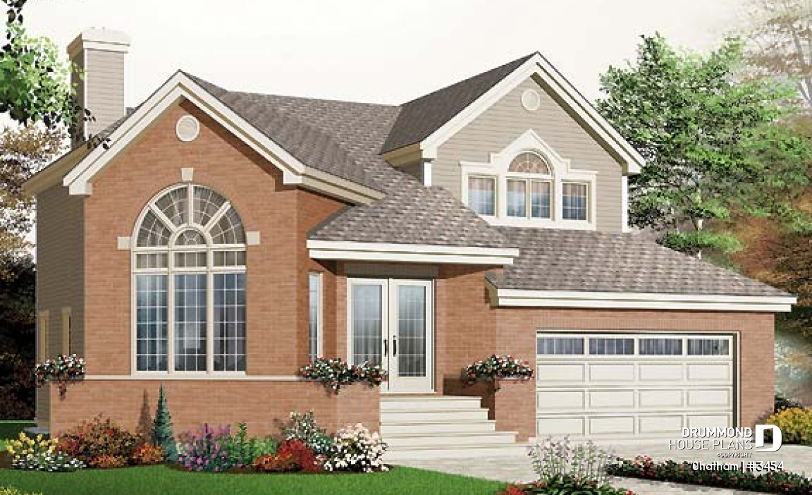 front - BASE MODEL - Stately European 3 bedroom with mezzanine and double garage, cathedral ceiling, sunken living - Chatham