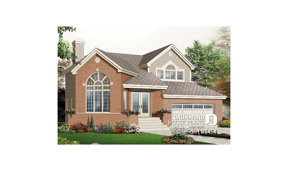 front - BASE MODEL - Stately European 3 bedroom with mezzanine and double garage, cathedral ceiling, sunken living - Chatham