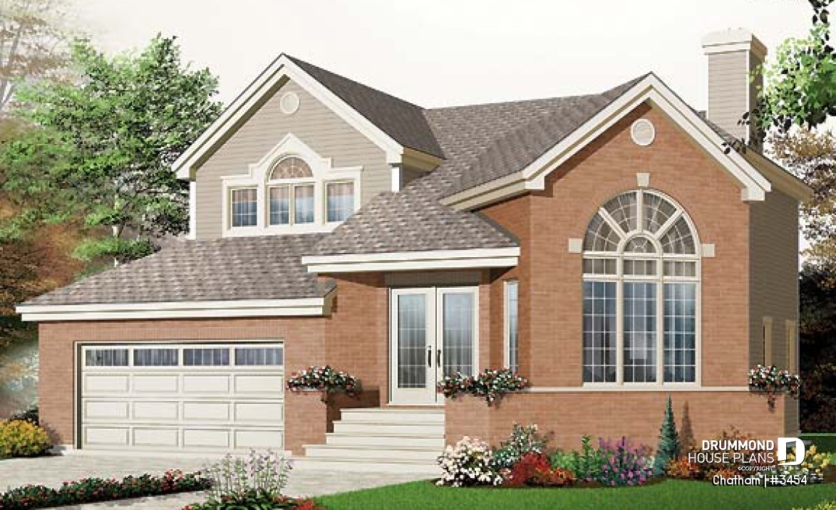 front - BASE MODEL - Stately European 3 bedroom with mezzanine and double garage, cathedral ceiling, sunken living - Chatham