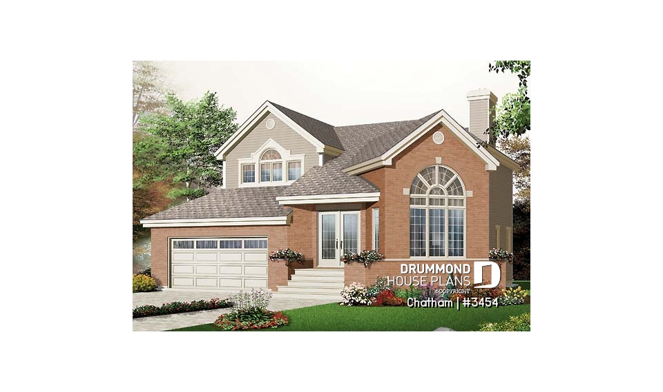 front - BASE MODEL - Stately European 3 bedroom with mezzanine and double garage, cathedral ceiling, sunken living - Chatham
