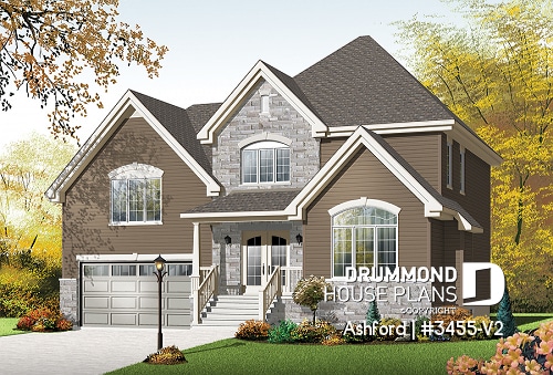 front - BASE MODEL - Budget friendly mountain style house plan, 3 bedrooms, unfinished daylight basement, laundry on main floor - Ashford