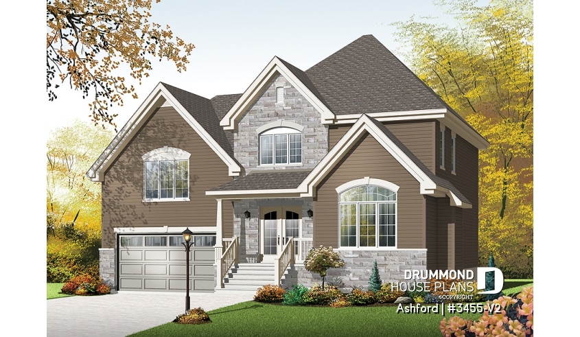 front - BASE MODEL - Budget friendly mountain style house plan, 3 bedrooms, unfinished daylight basement, laundry on main floor - Ashford