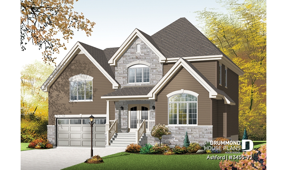 front - BASE MODEL - Budget friendly mountain style house plan, 3 bedrooms, unfinished daylight basement, laundry on main floor - Ashford
