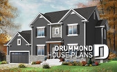 Color version 5 - Front - Transitional style large family home design, 4 bedrooms, 2 living rooms, home office and a large garage - Gloria
