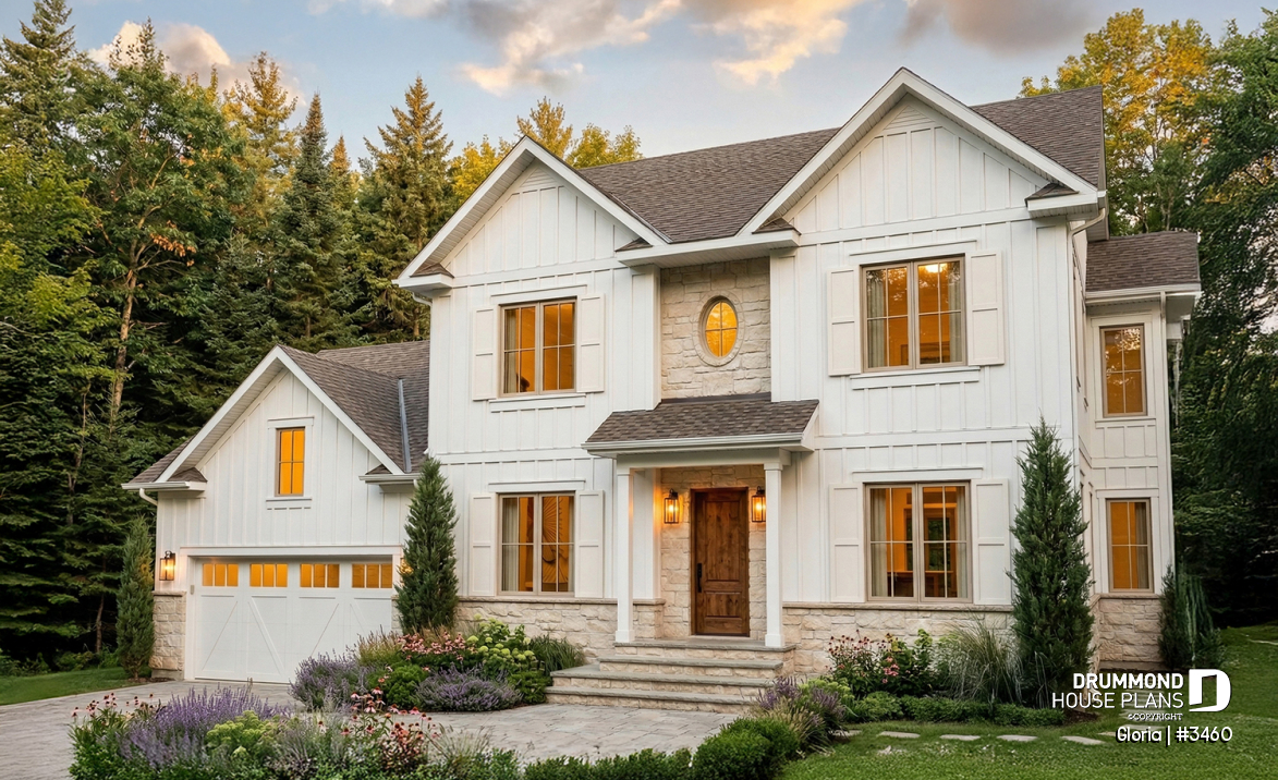 front - BASE MODEL - Spacious house plan, 4+ bedrooms, large garage, office, master suite, optional finished basement ($) - Gloria