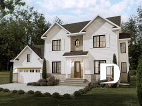 front - BASE MODEL - Transitional style large family home design, 4 bedrooms, 2 living rooms, home office and a large garage - Gloria