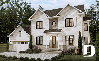 front - BASE MODEL - Spacious house plan, 4+ bedrooms, large garage, office, master suite, optional finished basement ($) - Gloria