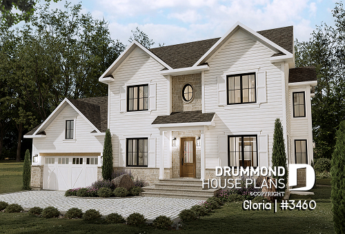 front - BASE MODEL - Spacious house plan, 4+ bedrooms, large garage, office, master suite, optional finished basement ($) - Gloria