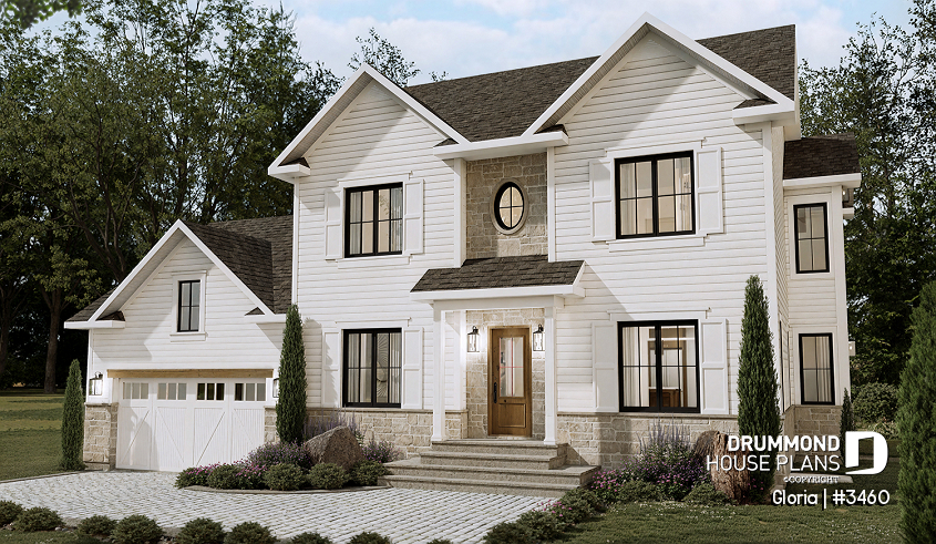 front - BASE MODEL - Spacious house plan, 4+ bedrooms, large garage, office, master suite, optional finished basement ($) - Gloria