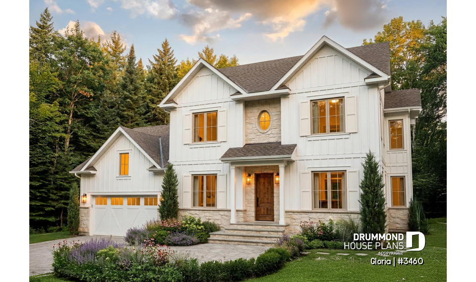 front - BASE MODEL - Spacious house plan, 4+ bedrooms, large garage, office, master suite, optional finished basement ($) - Gloria