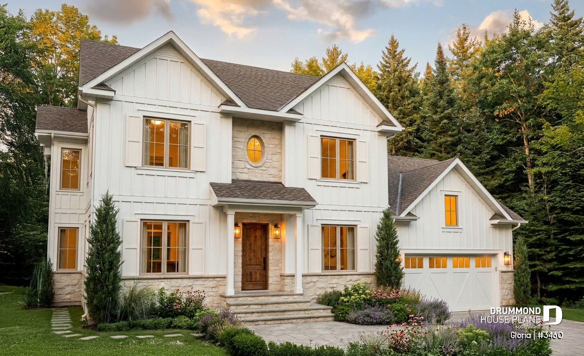 front - BASE MODEL - Spacious house plan, 4+ bedrooms, large garage, office, master suite, optional finished basement ($) - Gloria