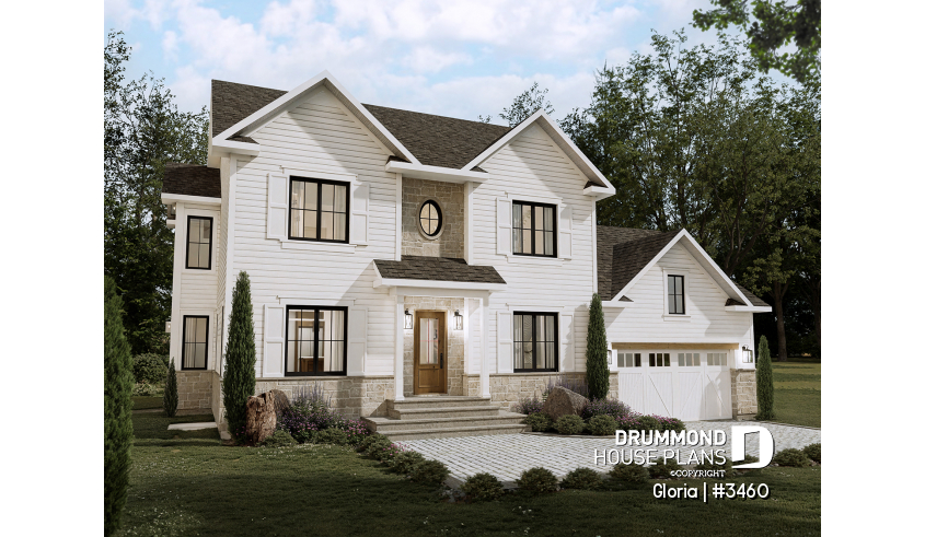 front - BASE MODEL - Spacious house plan, 4+ bedrooms, large garage, office, master suite, optional finished basement ($) - Gloria