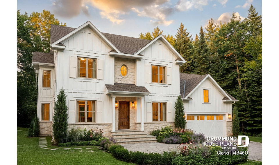 front - BASE MODEL - Spacious house plan, 4+ bedrooms, large garage, office, master suite, optional finished basement ($) - Gloria