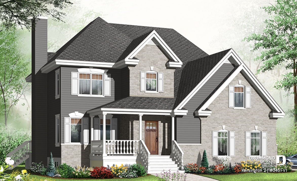 front - BASE MODEL - 4 to 5 bedrooms, 3 bathrooms floor plan, 2-car garage, large game room, formal living room with fireplace - Kensington 2