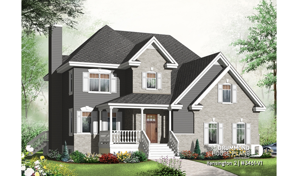 front - BASE MODEL - 4 to 5 bedrooms, 3 bathrooms floor plan, 2-car garage, large game room, formal living room with fireplace - Kensington 2