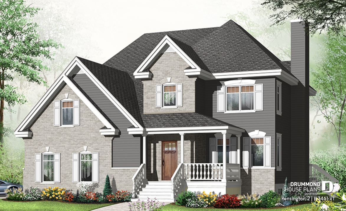 front - BASE MODEL - 4 to 5 bedrooms, 3 bathrooms floor plan, 2-car garage, large game room, formal living room with fireplace - Kensington 2