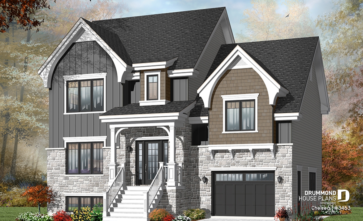 front - BASE MODEL - Beautiful 4 beds 3 baths Country style home plan with a second family room on second floor - Chelsea