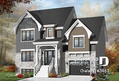 front - BASE MODEL - Beautiful 4 beds 3 baths Country style home plan with a second family room on second floor - Chelsea