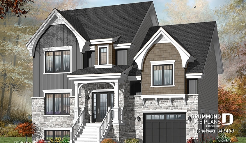 front - BASE MODEL - Beautiful 4 beds 3 baths Country style home plan with a second family room on second floor - Chelsea