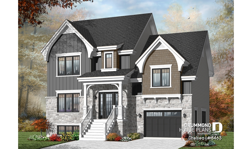 front - BASE MODEL - Beautiful 4 beds 3 baths Country style home plan with a second family room on second floor - Chelsea