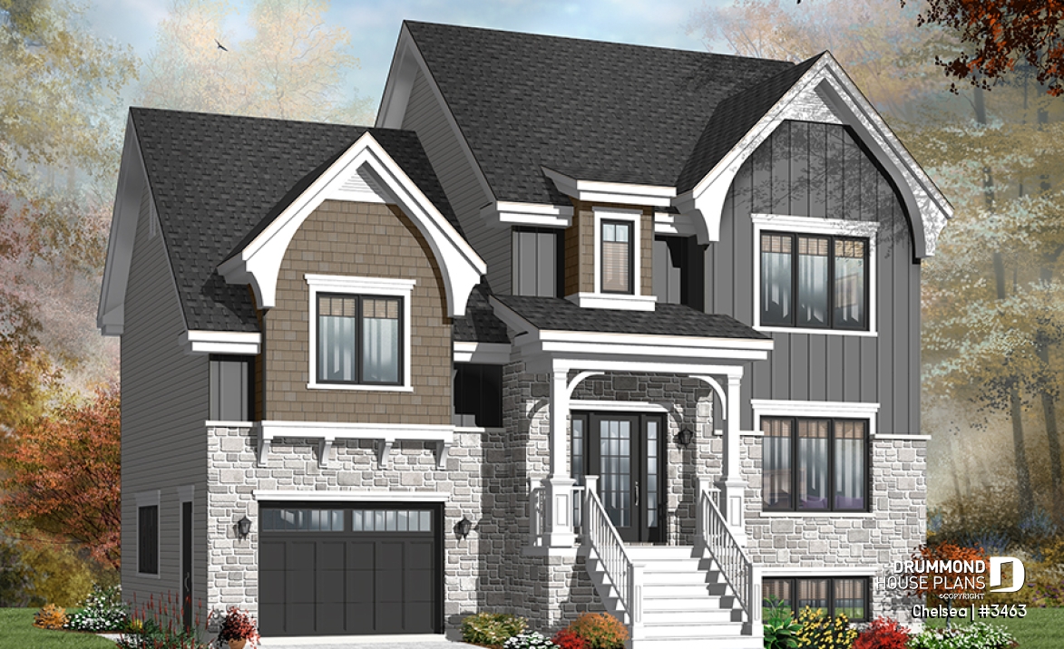 front - BASE MODEL - Beautiful 4 beds 3 baths Country style home plan with a second family room on second floor - Chelsea