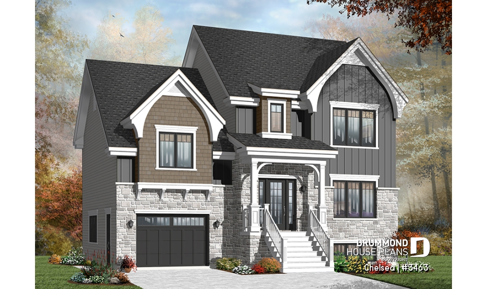 front - BASE MODEL - Beautiful 4 beds 3 baths Country style home plan with a second family room on second floor - Chelsea