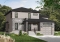 Color version 1 - Front - Modern house plan with garage, 3 to 4 bedrooms, 2 family rooms, den, fireplace, open floor plan - Parkview