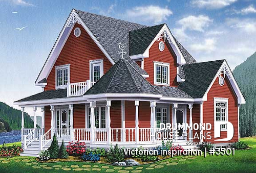 front - BASE MODEL - Victorian inspired two-story home plan, 3 bedrooms, great porch, laundry room on main floor - Victorian inspiration