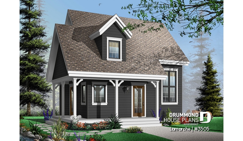 Color version 3 - Front - Affordable first home, transitional house plan with scandinavian feel,, covered porch, fireplace,  - Lamarche