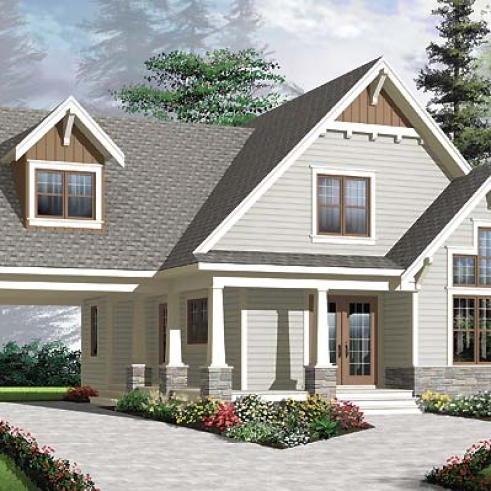 front - BASE MODEL - 2 to 4  bedroom country cottage house plan, carport, 2 living rooms, mezzanine, unfinished bonus room - Celeste 2