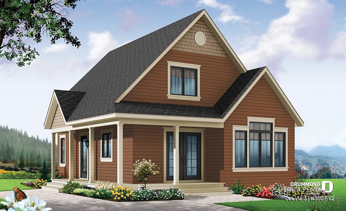 front - BASE MODEL - Affordable Small Cottage-styel home (rustic cottage) with unfinished bonus space on second floor - DIY project - Celeste 3