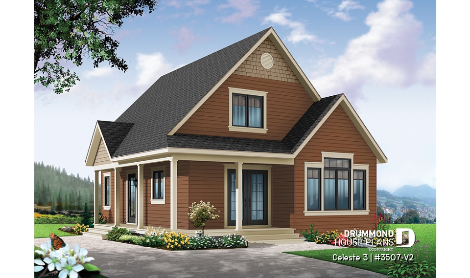 front - BASE MODEL - Affordable Small Cottage-styel home (rustic cottage) with unfinished bonus space on second floor - DIY project - Celeste 3